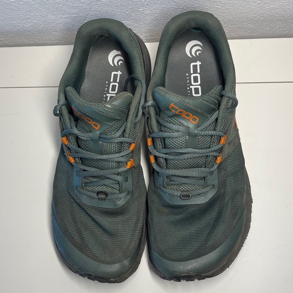 (48) Topo Terraventure 3 Trail Runners Athletic Green and Orange Running Shoes - Picture 2 of 4